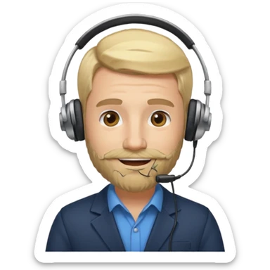 a sales agent with headphones and beard blonde hair smile sticker