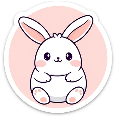 Cute chubby white bunny, round cheeks, small ears, pastel color, playful expression—like Molang, digital sticker sticker