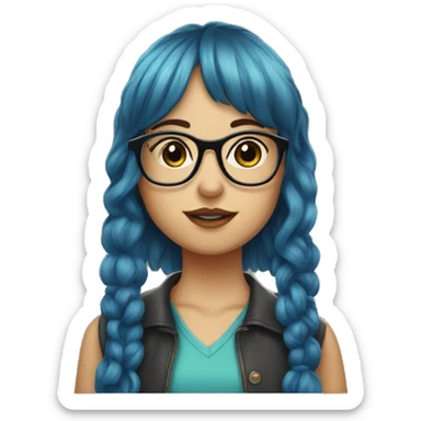 a girl with blue hair and bangs and glasses kissing a girl with curly dark hair and bangs and glasses sticker