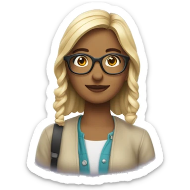 diseñadora con un libro y lentes sticker