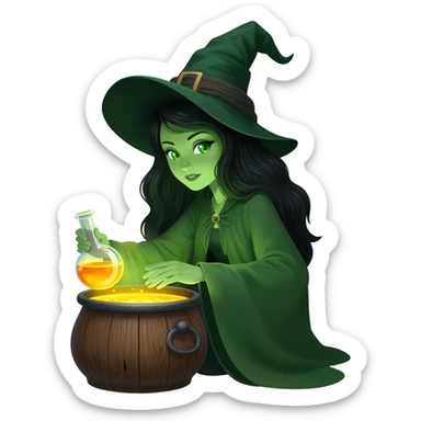 green witch cooking potion sticker