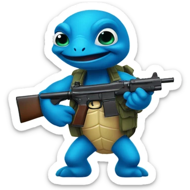 Blue turtle with a gun sticker