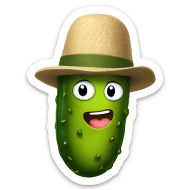 A pickle wearing a hat sticker