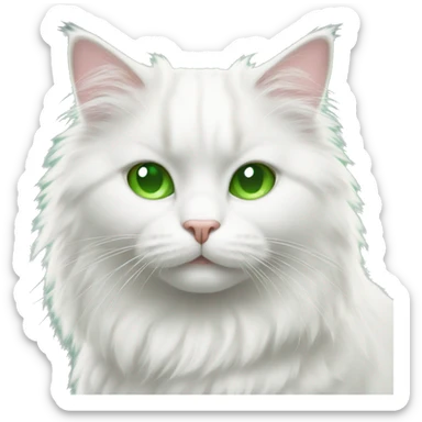 Fluffy white cat, green eyes  sticker