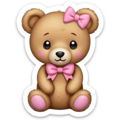 A teddy bear with a pink bow sticker