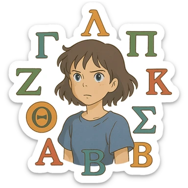 abstract representation of eleven using Greek alphabet motifs, ghibli style sticker