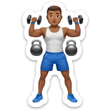 strong man with blue shorts holding kettlebell sticker
