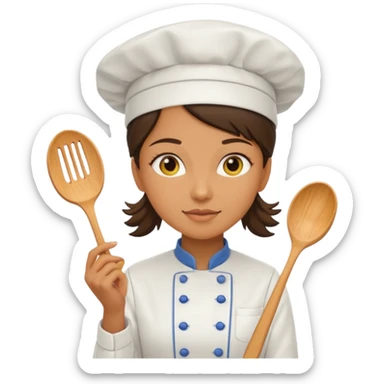 a woman chef wearing a bright yellow uniform, no posing sticker