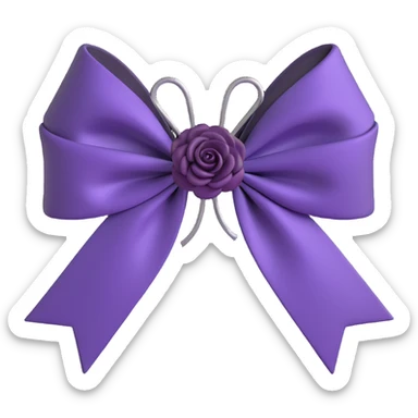 3D emoji gothic bow, deep purple satin, silver filigree, black rose accent, elegant and moody sticker