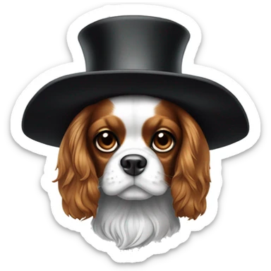 Un cavalier King Charles noir et blanc, avec un chapeau haut de forme chic noir sticker