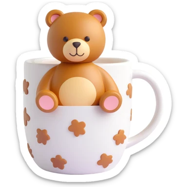 white mug with a teddy bear pattern sticker
