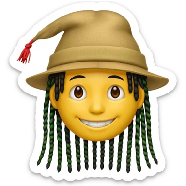 Yellow smile emoji with black dreads and a hat split vertically with three parts with red at the top yellow in the middle and green at the bottom sticker