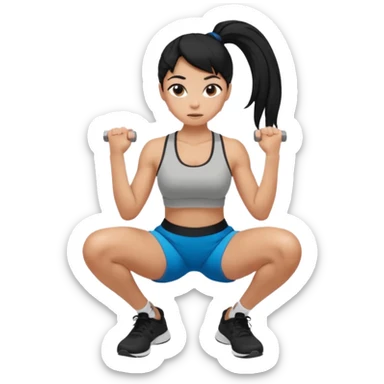 Women with long black ponytail doing a squat sticker