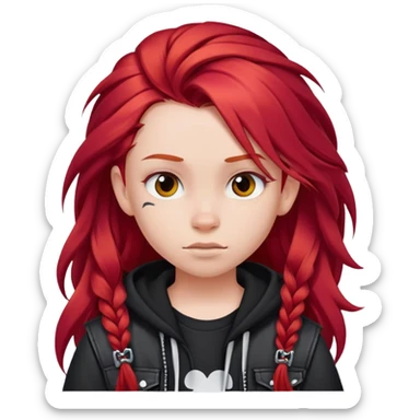 Preteen with long flowing red hair with punk clothes cartoon Disney emoji style sticker
