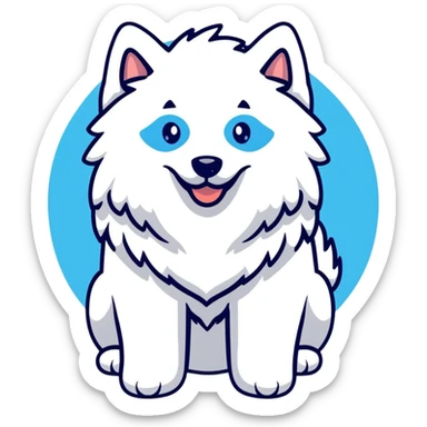 fluffy white Samoyed dog with blue eyes, smiling sticker