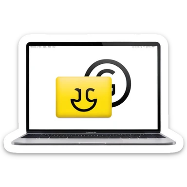 a macbook with a bright neon yellow background and the two black letters in helvetica on the screen saying "GG" sticker