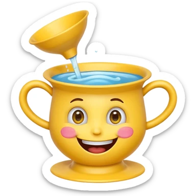 Crazy laughing emoji on upside-down kitchen funnel on its head (not a hat), wide smile, big eyes, cartoon emoji style, bright colors. sticker