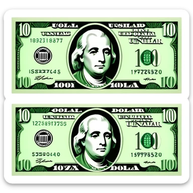 3D realistic US 100 dollar bill sticker, slight perspective, centered, clean cutout, transparent background, no text, no watermark sticker