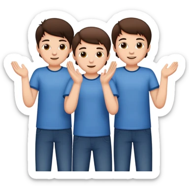 Three young brunette brothers playing  sticker