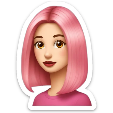 Es una chica de piel clara i una cola de pelo corto a medio lado ojos color marrón labios grandes Color rosado Icon un delineado Icon un delineado sticker