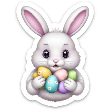 Easter bunny with colorful eggs sticker
