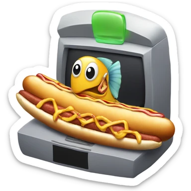 Fish eating a hotdog in a gaming pc sticker