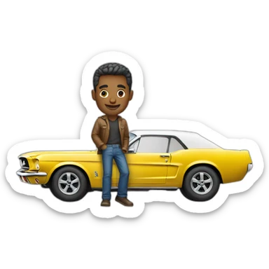 a man posing the mustang car sticker