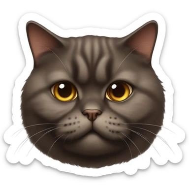 fluffy unimpressed looking deep chocolate brown british shorthair cat face and body sticker