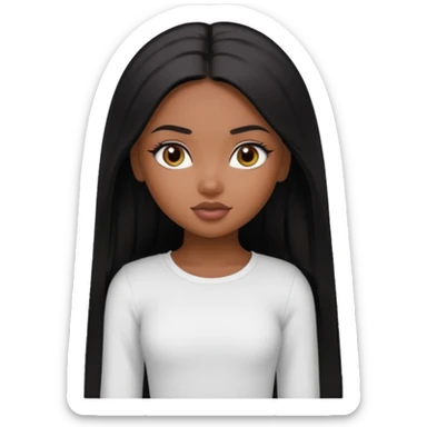 a pretty bratz brown girl with long straight black color hair and a white full sleeve sticker