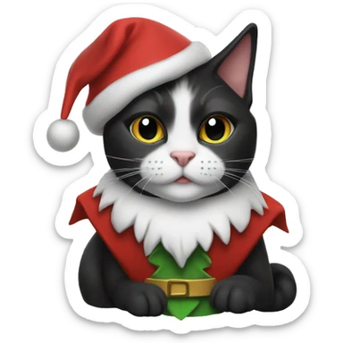 Tuxedo cat wearing elf costume  sticker