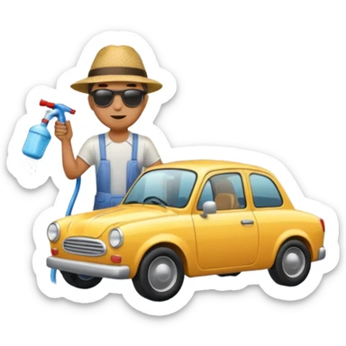 man washing a car outside his house full body sticker