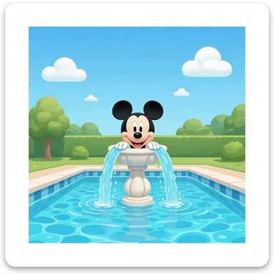 Micky mouse fountain spraying water into swimming pool sticker