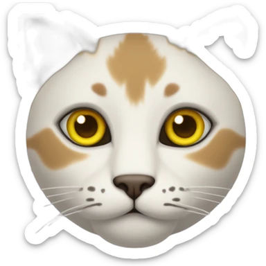 cat with white head and at the top of the head some cyper color, yellow brown eyes, dirty looking sticker