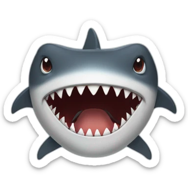 a man transformed into a shark with fangs instead of a mouth and devil horns sticker