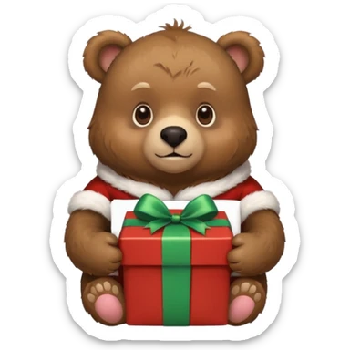 bear holding christmas gift box sticker