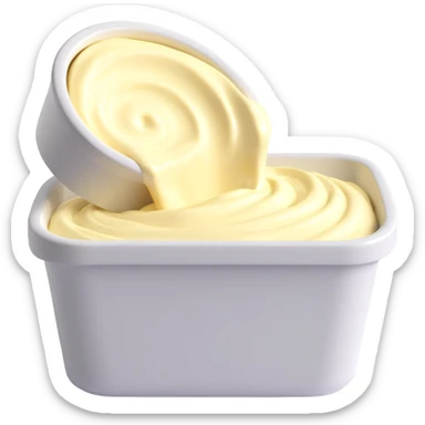 open tub of pale yellow margarine with smooth creamy swirl, no label, clean 3D style, soft lighting, emoji scale sticker