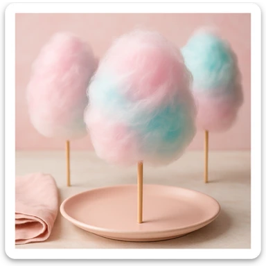 cotton candy in a food photography style, realistic, soft lighting, pastel colors sticker