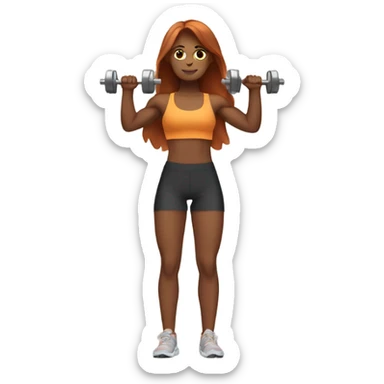 Tan girl with long auburn hair lifting weights sticker