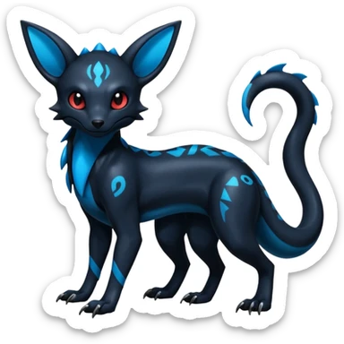 Shiny Dark Edgy Black And Blue Umbreon-Salandit-Wolf-Fakémon-hybrid-creature (full body)  sticker