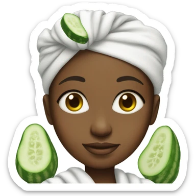 A black girl with cucumbers on her eyes and wearing a towel of her head  sticker