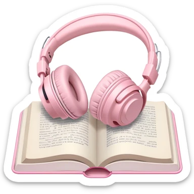 Pastel pink headphones with a pastel pink open book sticker