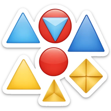 overlapping colorful shapes: red circle, blue square, yellow triangle sticker