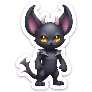 Cute cool fantasy dark-themed animal hybrid Fakemon with horns and bat ears full body sticker