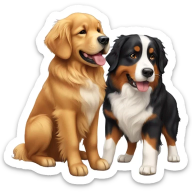 golden retriever and Bernese mountain dog playing sticker