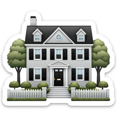light gray colonial house with black shutters and black front door sticker