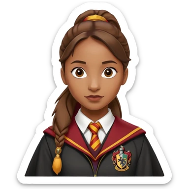 Angelina Johnson in harry potter, wear hogwarts gryfindor uniform, ponytail hair sticker
