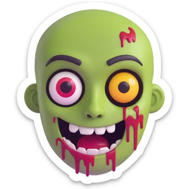 zombie emoji, missing an eye, creepy grin sticker