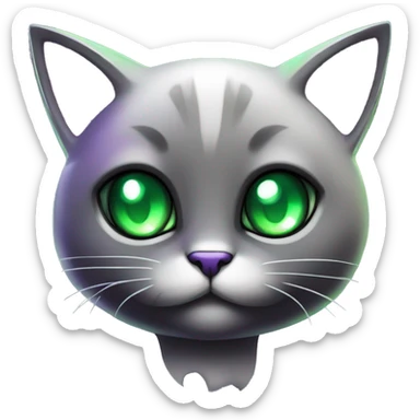 Shiny, Sparkly, Black Dark-type-Fakémon-Cat Purple eyes, green gem, full body sticker