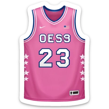pink basketball jersey with the number 23 and a pattern sticker