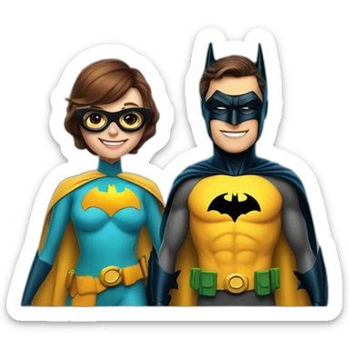 batman and robin where batman smiles and weares glasses and robin is female sticker